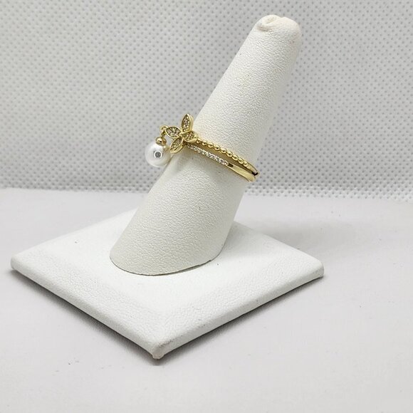 Brand New Sterling Silver 925 Pearl Flower 2pc Ring - Picture 2 of 6